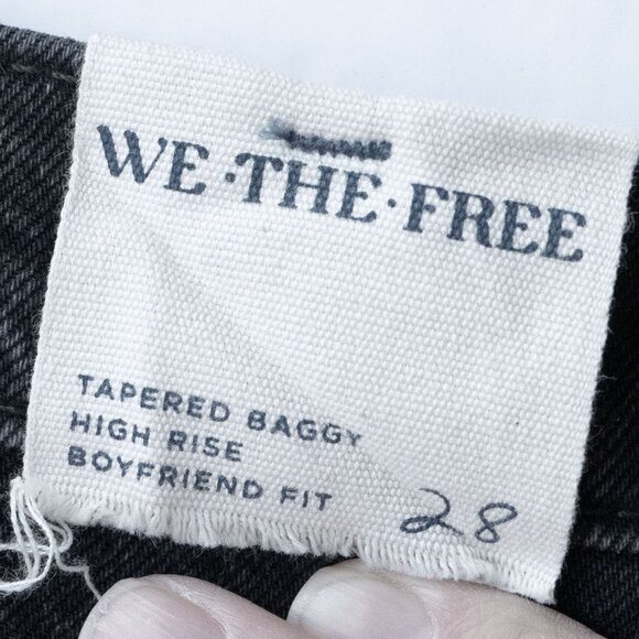 We the Free Taper Baggy Boyfriend Jeans Grunge Goth Charcoal Black Ankle Fray - Picture 15 of 15